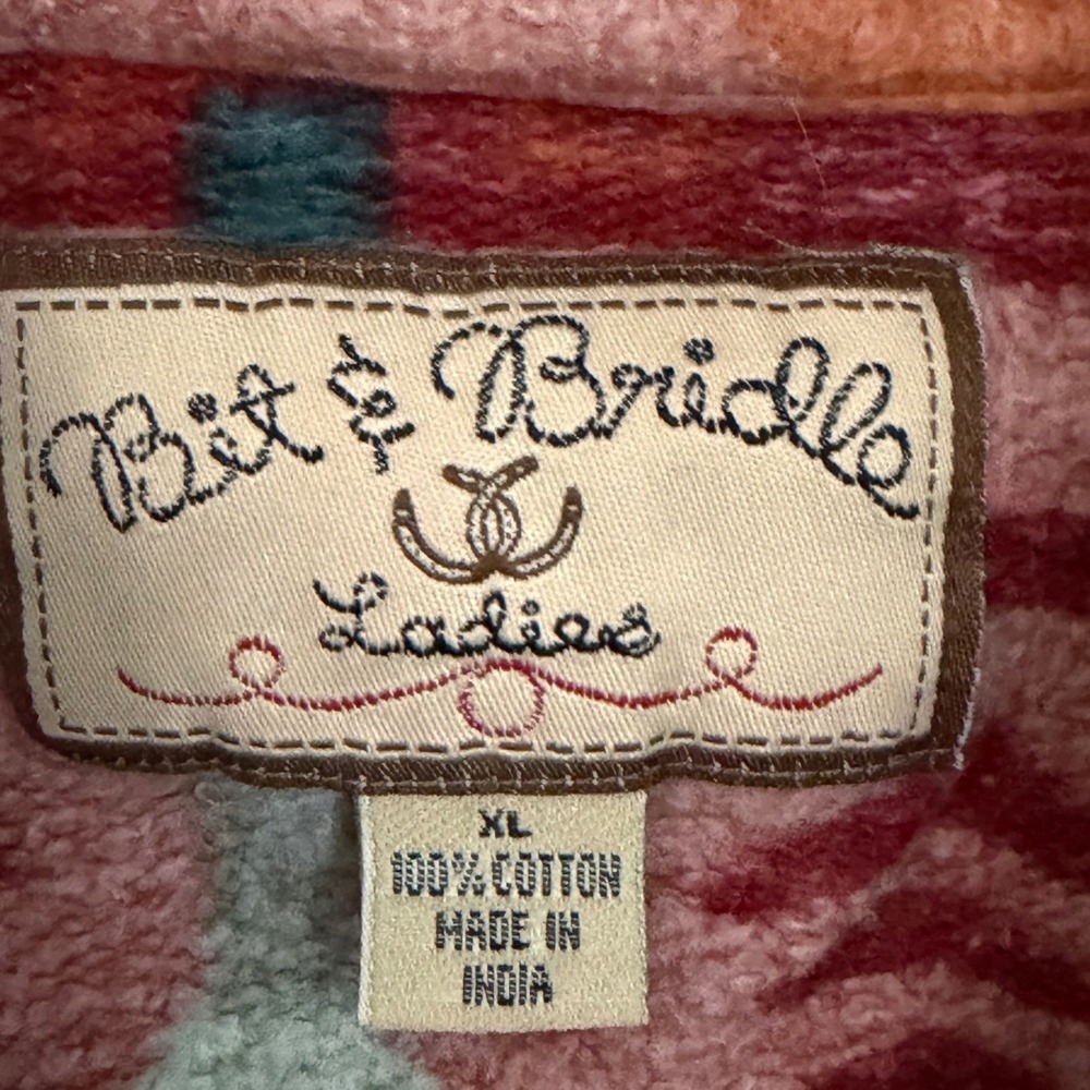 Bit & Bridle Western Button Front Cardigan Womens XL Red Fleece Western Boho - Picture 4 of 11